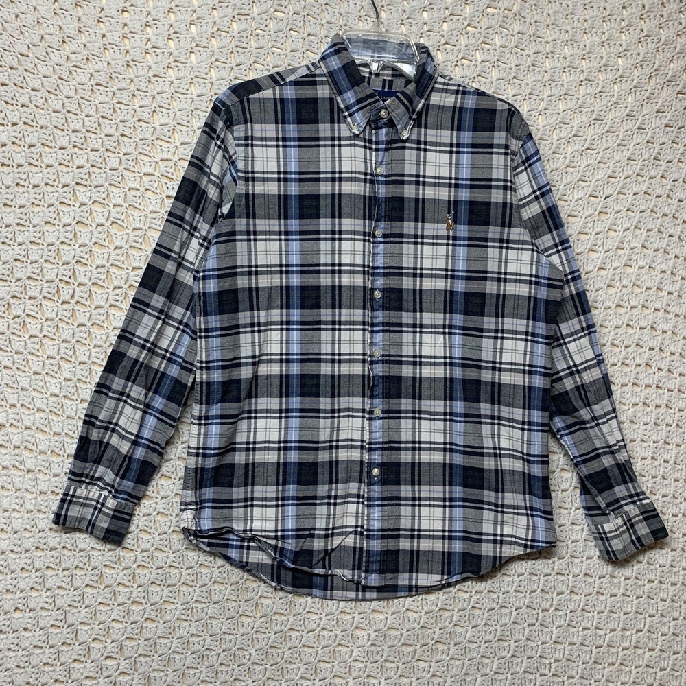 Ralph Lauren Classic Fit Shirt Mens Sz M Navy Blue Plaid Long Sleeve Button Down